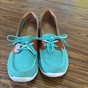 Clark’s Blue and Brown Flats with Moccasin Design